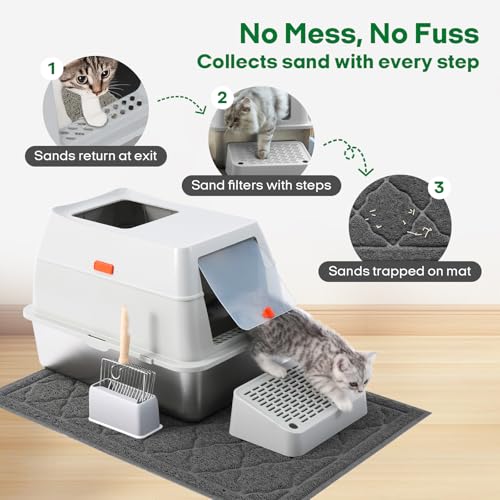 Caja de arena para gato acero inoxidable grande miniatura 4