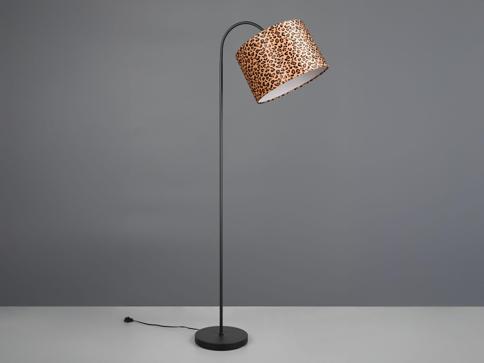 Große Stehlampe mit Lampenschirm aus Stoff Leopardenmuster, max. Höhe 207cm