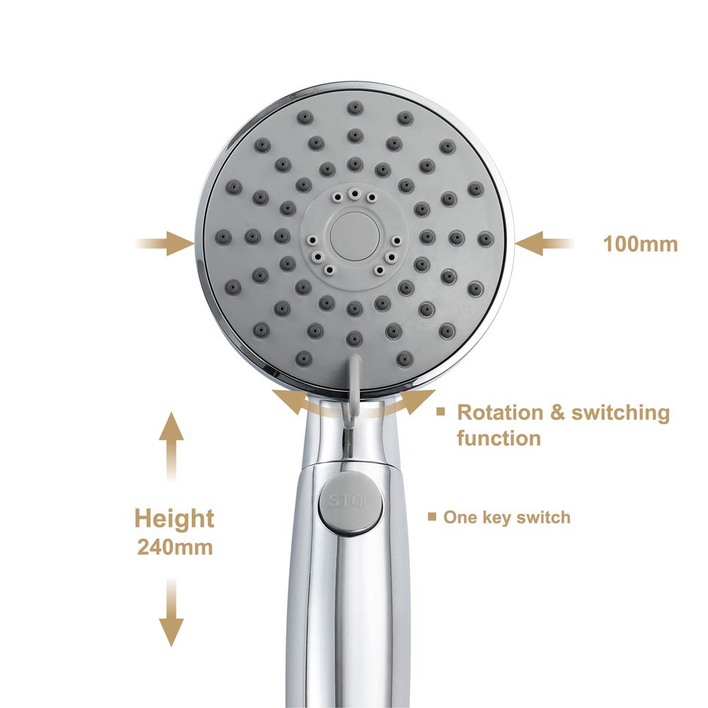 Alcachofa de Ducha, Ducha de Mano con 3 Modos de Spray de Agua, Universal ABS Ahorro de Agua de Alta Presión Mano la Cabeza de Ducha para Bañera y Ducha,E Chrome