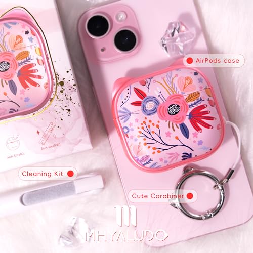 Image of for AirPods 4 Case with Cleaning Kit, Cute Cat Ear Print Design & Cute Buckle, Inverted Phone Holder Design, Top Safe Lock Buckle Design, for Girls AirPods 4 case 2024, Pink Flower