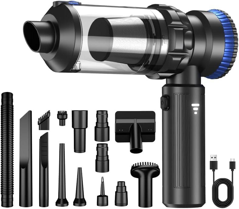 Car Vacuum Cleaner Portable Cordless, 18000PA Suction, 3-in-1 Foldable Handheld Vacuum & Air Duster with Brushless Motor, One-Click Dust Removal for Car Home Cleaning