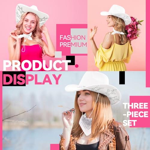 Image of SHENYI Cowgirl Hat and Bandana and Heart Sunglasses Glitter Rhinestone Star Cowboy Hat Western Sparkly Hats for Women Men