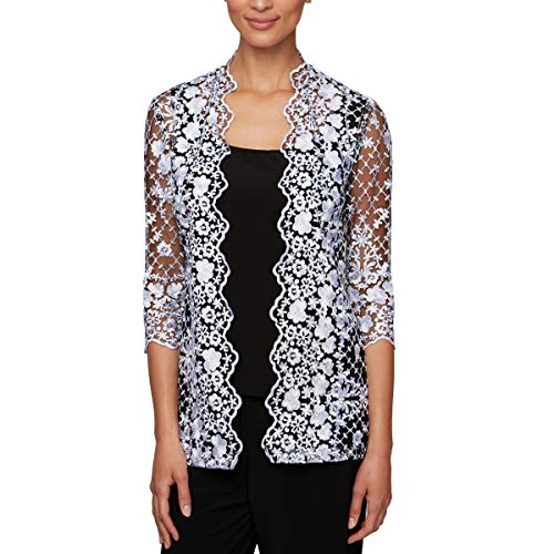 Alex Evenings Women's Embroidered Twinset Tank Top and Jacket Petite and Regular, Black/White, X-Large