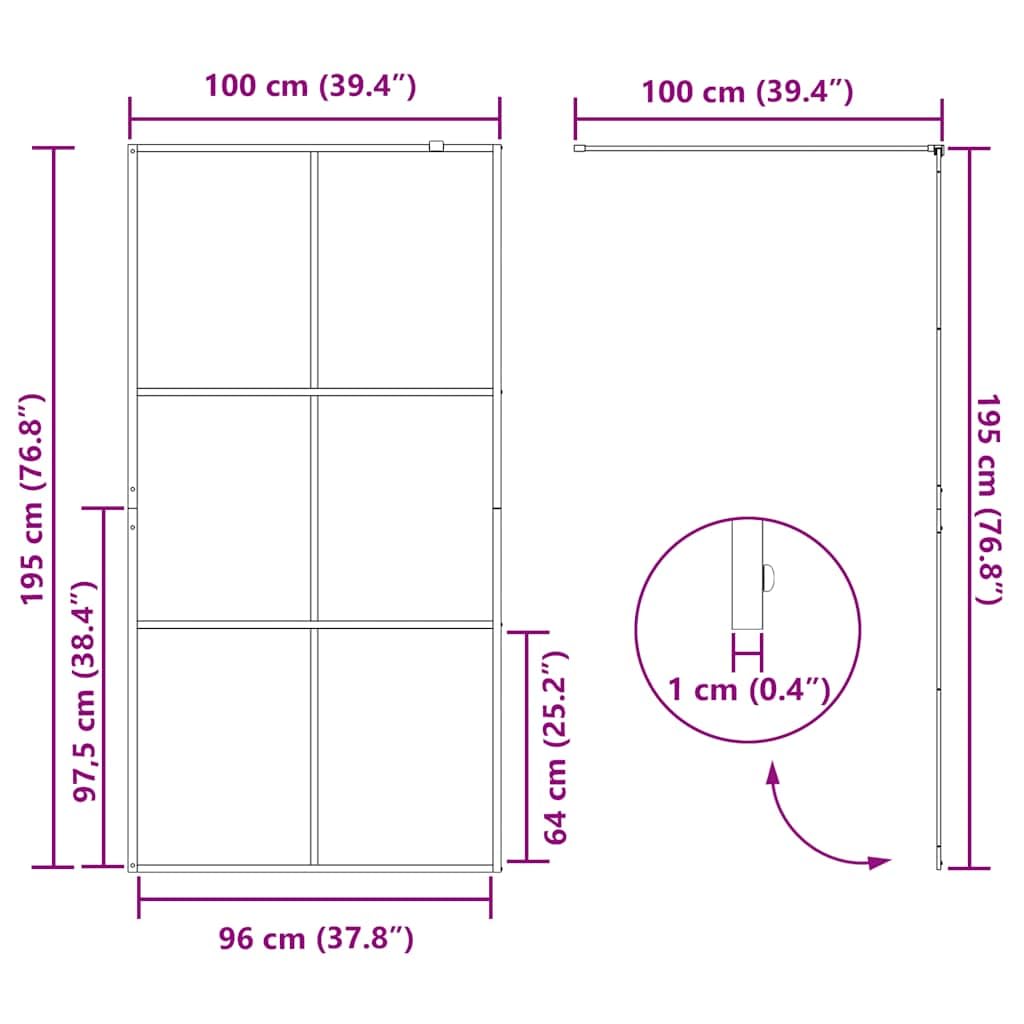 vidaXL Parete per Doccia Walk-in Vetro Trasparente ESG Nera 100x195 cm