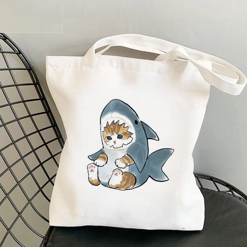 Cat Shark Shopping Bag Shopping Handbag Bag Canvas Handbag for Women Large capacity Shoulder Bag Women2