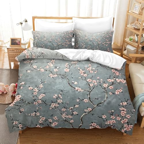 Parure de lit fleurs de cerisier 3D housse de couette 220x240 cm microfibre résistante King - 3