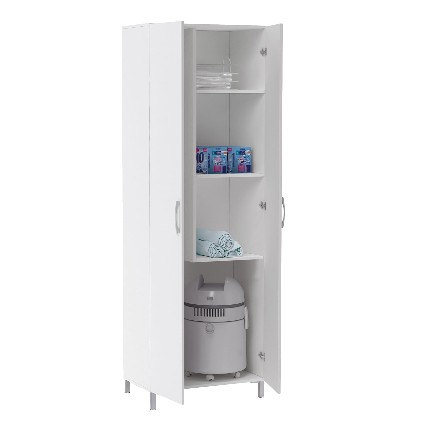 Armario Escobero Multiusos Dos Puertas, con Patas Color Blanco (Alto 183 / Ancho 72 / Fondo 41) Cm