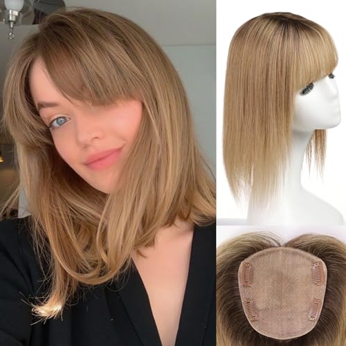 starluck 12 inch Human Hair Topper for Women with Bangs
