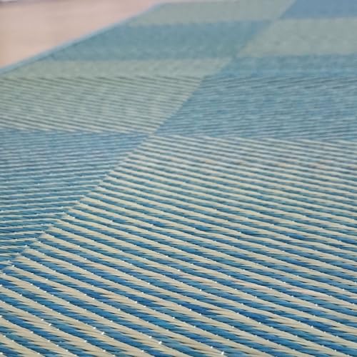 さるるの部屋 い草マット 市松柄 80x160cm ブルー色 裏面不織布 すべり止め加工 1畳ござ [5]