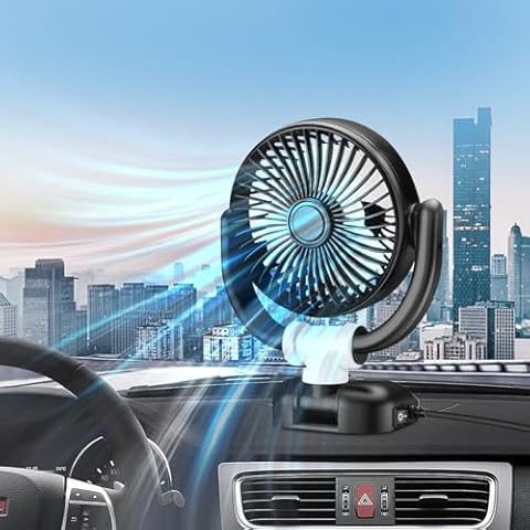 rainyanunite Car Fan - 2024 New Portable Folding Fan with 360° rotate,Brushless Motor,Strong Wind Air Circulation,Multiple Uses (White/USB plug) Cover