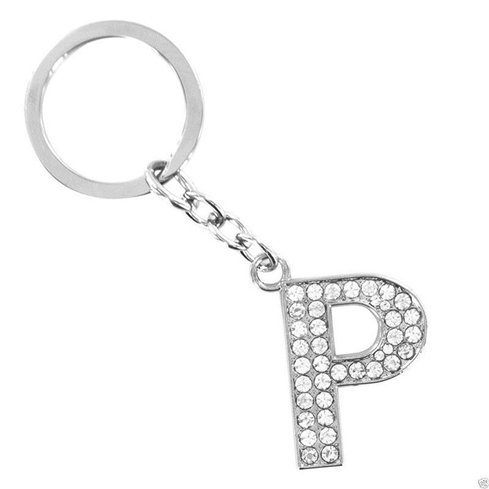 Gemini_mallAlphabet Keyring A-Z Initials Letter Key Ring Shiny Rhinestone Silver Key Chain (P)