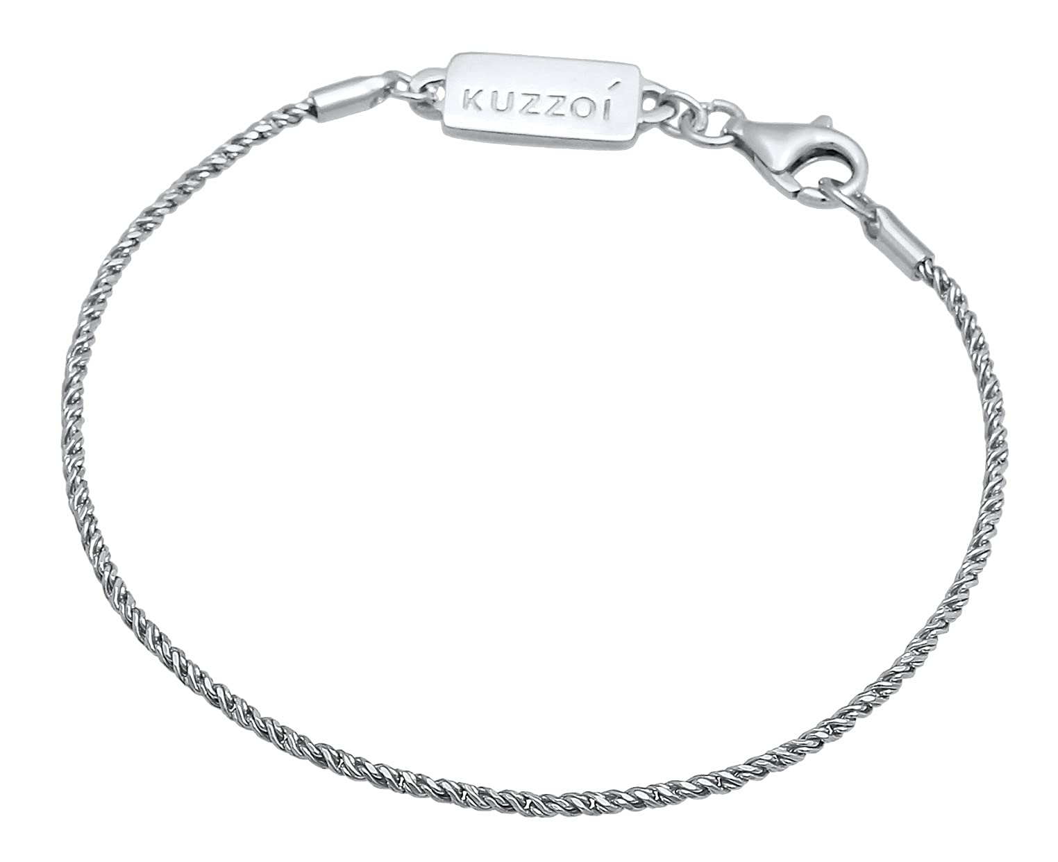 KUZZOI Pulsera de plata de Buda para hombre, pulsera de cordón hecha a mano (2 mm) de auténtica plata de ley maciza 925, pulsera torcida para hombre con cierre de langosta, 0208551021, 19 centímetros
