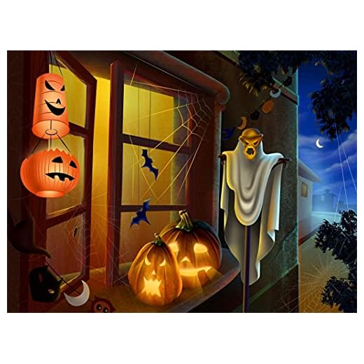 Pussel 1 000 bitar läskiga hus fladdermöss skrämmande pumpa spindel klassiskt pussel 3D pussel gör-det-själv-kit träleksak unik present heminredning