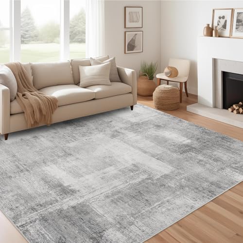 zesthome 5x7 Area Rugs - Stain Resistant Washble Rug, Modern Abstract Rugs for Living Room, Bedroom, Super Soft Area Rug, Low Pile, Entryway Rug (Grey/Ivory, 5'x7')