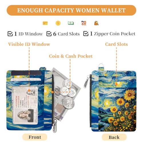 Image of Hancynir Sunflower Slim Wallet Women Credit Card Holder, RFID Small Cute