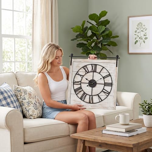 Grande horloge rustique pour salon et décoration de ferme chaleureuse