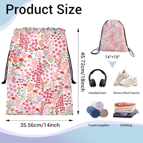 Image of Pink Floral Gymnastics Grip Bag Small Portable Drawstring Storage Pouch Bag for Gym