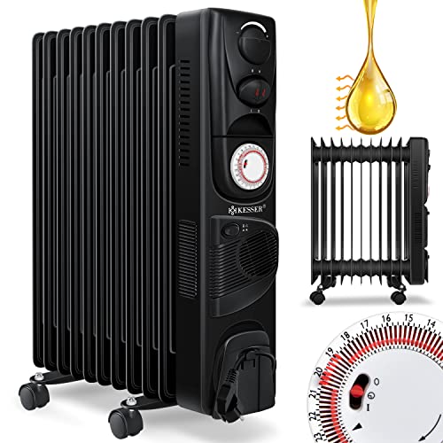 KESSER® Ölradiator Elektrische Heizung mit 11 Rippen 2500W + Lüfter Öl Radiator Elektroheizung Mobil Timer Abschaltautomatik stufenlose Temperaturregelung Überhitzungsschutz