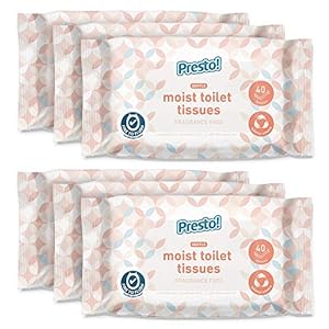 Amazon Brand – Presto! Gentle Moist Toilet Tissues – Fragrance Free – Fine to Flush – Pack of 240 (40 tissues x 6 packs)