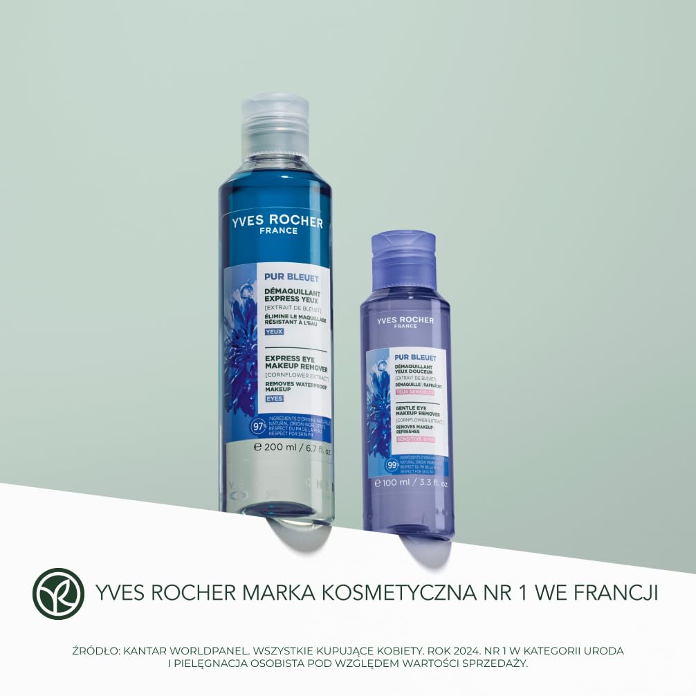 Yves Rocher Pur Bleuet dwufazowy płyn do demakijażu oczu oil-water z organicznym bławatkiem – Skutecznie usuwa makijaż wodoodporny i koi skórę – Delikatny dla wrażliwych oczu – 200 ml