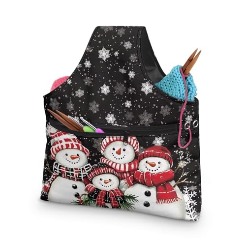 Image of KUIFORTI Snowman Snowflake Knitting Tote Bag Christmas Travel Knitting Yarn Storage Bag Organizer Lightweight for Holding Yarn Crochet Needles, Knitting and Crochet Supplies Soft