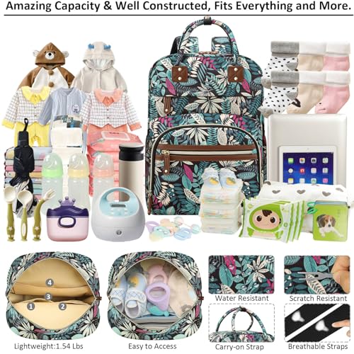 Image of Diaper Bag Backpack Tote for Women Large Capacity, Baby Bag with Insulated Pockets Multifunctional Diaper Bags For Baby Girl Boy Waterproof Baby Bags For Boys Girls Mama Maternity Bag Colorful Leaves