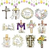 Christliche Osterornamente, Hängende Holzdekorationen, Religiöse Baumdekoration, 24-teilige Vintage-Kreuzausschnitte Für Den Frühling, Glaubensbasierte Osterfeierornamente Für Zuhause, Kirche Und Part