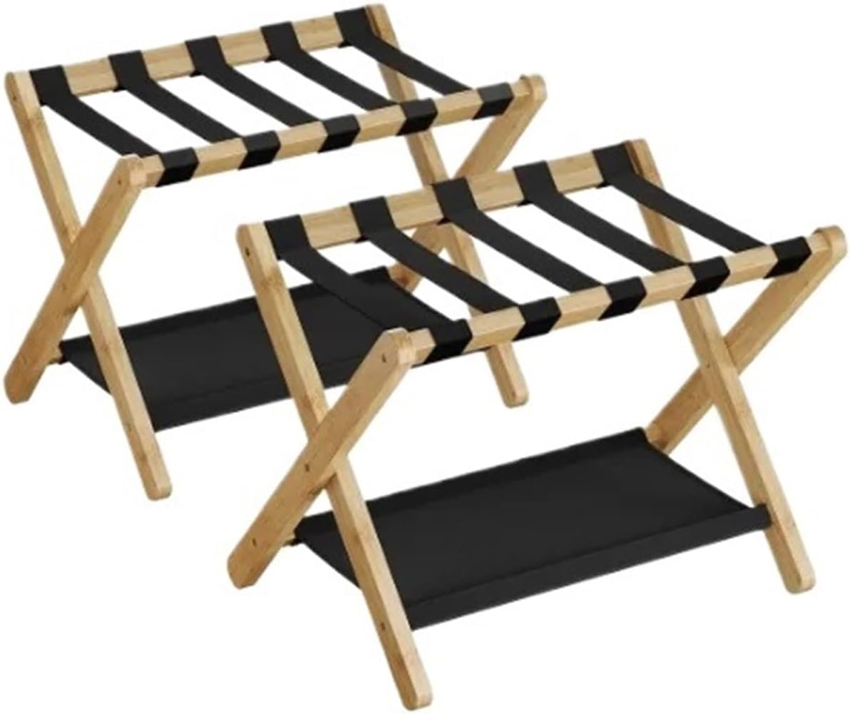 Set of 2 Functional Folding Luggage Rack with Storage Shelf Hotel or Home Decor Display Clothes Stand for Luggage
