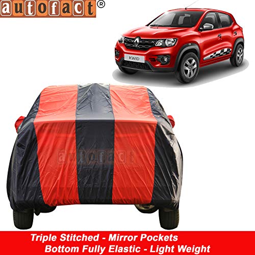 Image of Autofact Car Body Cover for Renaults Kwid (Mirror Pocket, Premium Fabric, Triple Stiched, Fully Elastic, Red /Blue Color)