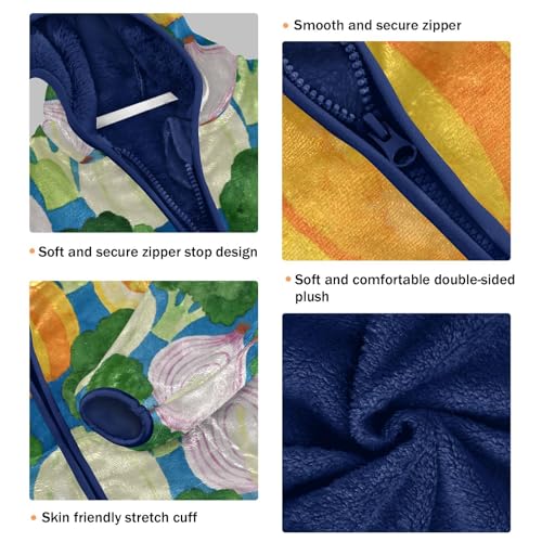 Vegetable and Fruit Pattern Print Toddler Fleece Jacket Girl Boys Hooded Fleece Jacket Coat Warm Outwear Zip-up 3-10T3