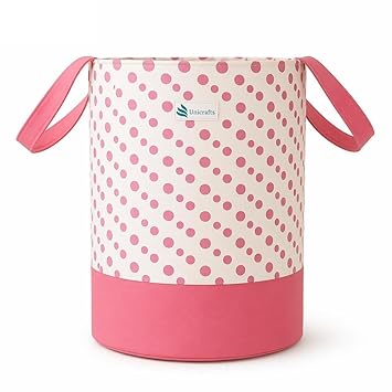 45L Foldable Laundry Basket with Handles, Non-Woven Clothes Storage Hamper for Bedroom Bathroom & Kids Room, Pink Polka Dot