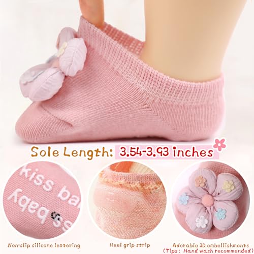 4 Packs Baby Socks for Girls,Flower Non Slip Socks for Newborn Infant Preemie Cute Princess Dress Ankle Sock3