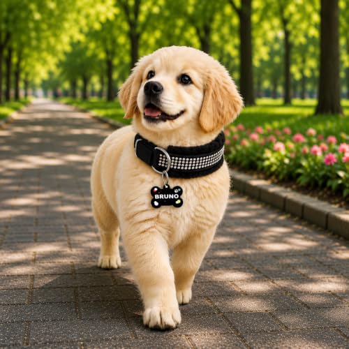 Image of Nylon Customized Dog Neck Belt Collar with Name ID Tag, Soft Fur Padded Dog Collar | for 36-45 Kilograms Dogs (XL, Black),10 Cm,5 Cm