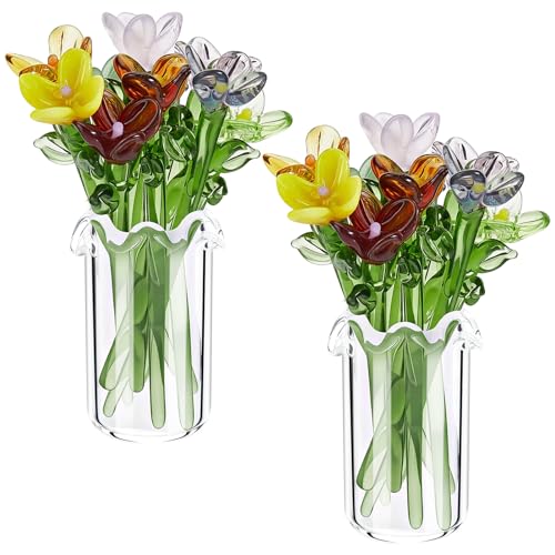DELORIGIN 22pcs Multicolor Lampwork Glass Bud Vases Mini Flowers Bouquet