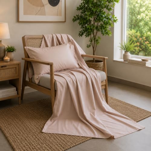 Image of Linen Home Cotton Percale Flat Bedsheet Set Single Size Light Taupe