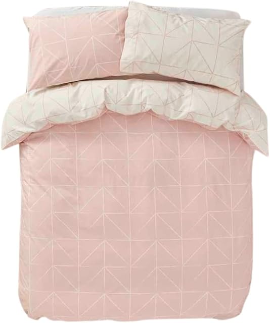 wilko Pink Geo Duvet Set King Size, Polycotton Washable Reversible Duvet Set, 220.0cm H x 230.0cm W x 25.0cm D