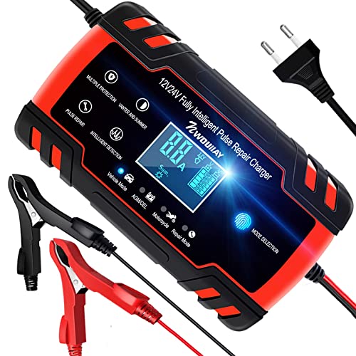 NWOUIIAY Chargeur Batterie 12V/24V 8A Chargeur Batterie Moto Intelligent avec LCD Écran Fonction de...
