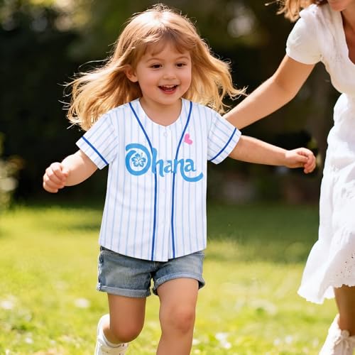 Image of Hawaiian Baseball Jersey for Toddler Girls Summer Vacation Theme Park Outfit Short Sleeve Button Down Shirt
