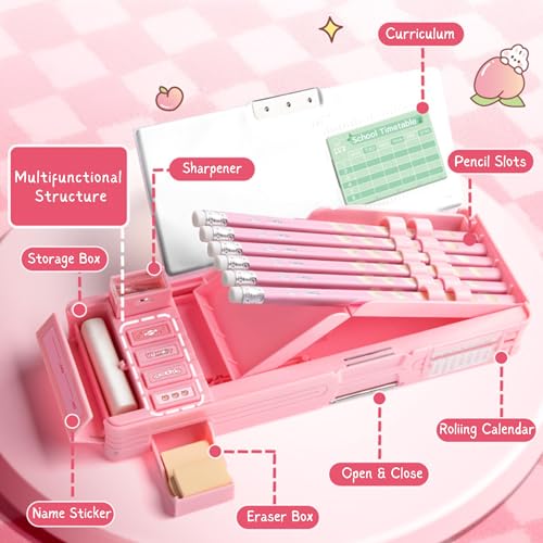 Image of FINEMOE Pink Unicorn Pencil Case for Girls & Boys - Double-Layer, Double-Sided Pencil Box for Kids, Aesthetic Stationary Set for School Students, Large Capacity Geometry Box, Unique Stationery Gifts