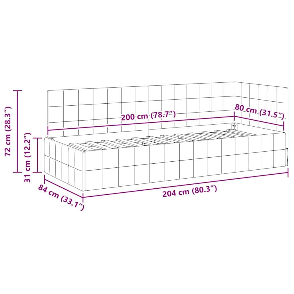 Estructura de cama esquinera gris claro con cabecero de 80 x 200 cm terciopelo en forma de L tapizada con somier para dormitorio, invitados, habitación juvenil, diseño que ahorra espacio