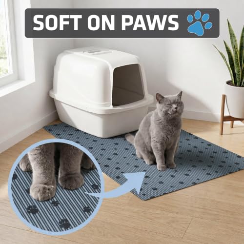 Image of Drymate Original Cat Litter Mat, Contains Mess from Box, Urine-Proof, Soft on Kitty Paws - Absorbent /Waterproof - Machine Washable, Durable (USA Made) (28 x 36) (Grey Stripe Black Paw)