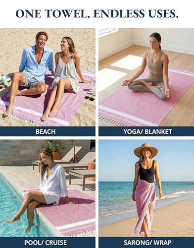 LANE LINEN Turkish Beach Towel 4 Pcs, Beach Towels, for Adults - Candy Pink - image 6