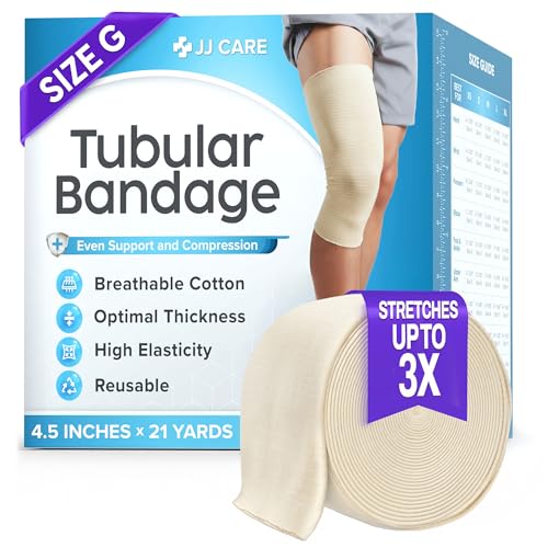 Image of Tubular Bandage, 4.5 inch x 21 yds / 63 ft,Stockinette Tubing for Ankles and Knees, Tubi Grip Size G Reusable Elastic Bandage Sleeve, Compression Tubes for Knees and Upper Arm