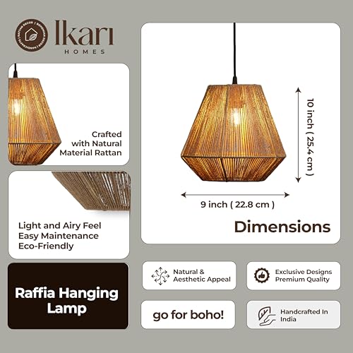 Image of Ikari Homes Raffia Pendant Light I Rattan Pendant Lamp I Best use for Outdoor, Restaurants & Indoor I Home Decor Lamps I Beize Color Ceiling Light Boho Lamp I Warm Glow I Big Size 9 x 10 in