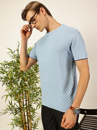 Image of Thomas Scott Men's | Textured | Half Sleeve | Slim Fit | 100% Cotton | Round Neck | Casual Tshirt