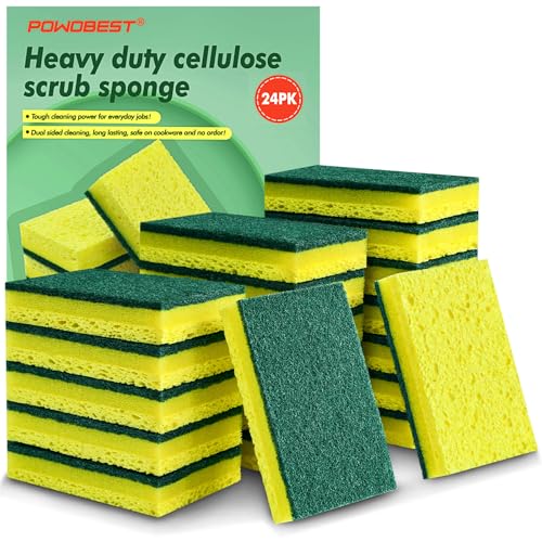 Image of 24 Pack Heavy Duty Scrub Sponges,Multi-Purpose Kitchen Sponge, Efficiently Clean The Surface Stains,Used for Clean Kitchen Pots,Bowls,Bathrooms,Tiles,Wall Good Helper for Home Cleaning