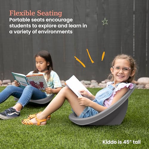 Image of ECR4Kids Plastic Leaf Scoop Floor Rocker Seat, Classroom Furniture, Grey, 6-Piece