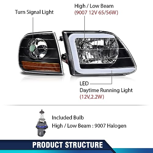 Image of PIT66 LED DRL Headlights Assembly Fit 1997-2003 Ford F150