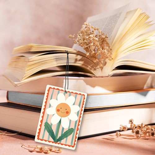 Image of Cute Boho Flower Nursery Playroom Lavender Air Freshener, Vintage Boho Floral Sun Moon Hanging Air Freshener 4 Pcs for Cars Closet Drawer Books, Cute Flower Car Accessories Mirror Decor for Women