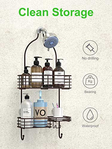 Smartake Hanging Shower Head Caddy, Rustproof Bathroom Shower Shelf Organizer, Sus201 Stainless Steel Over The Shower Storage Rack, For Toilet, Bathroom And Shower Room, Brown #TOP1